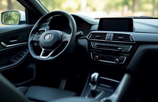 Detail shot of clean dashboard and steering wheel after interior service