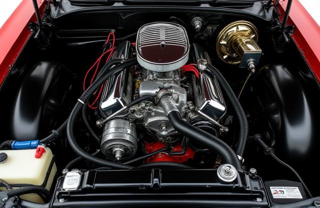 Cleaned and detailed car engine bay