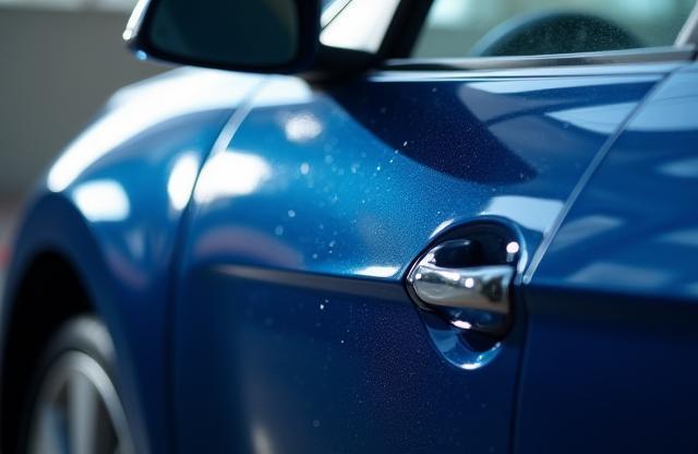 Brilliant shine on a freshly washed and waxed car door panel